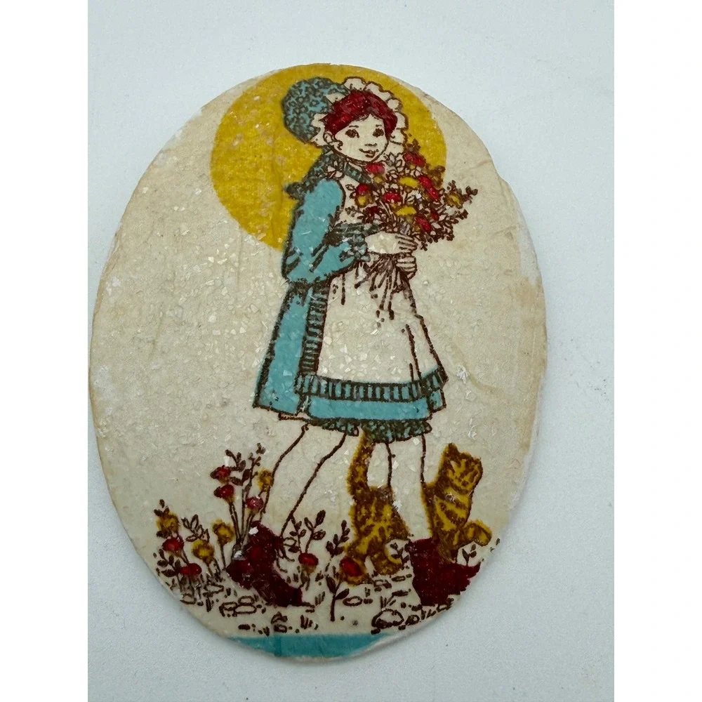 Vintage 1970s Raggedy Ann Holly Hobbie Style Plaster Wall Plaques Set of 2